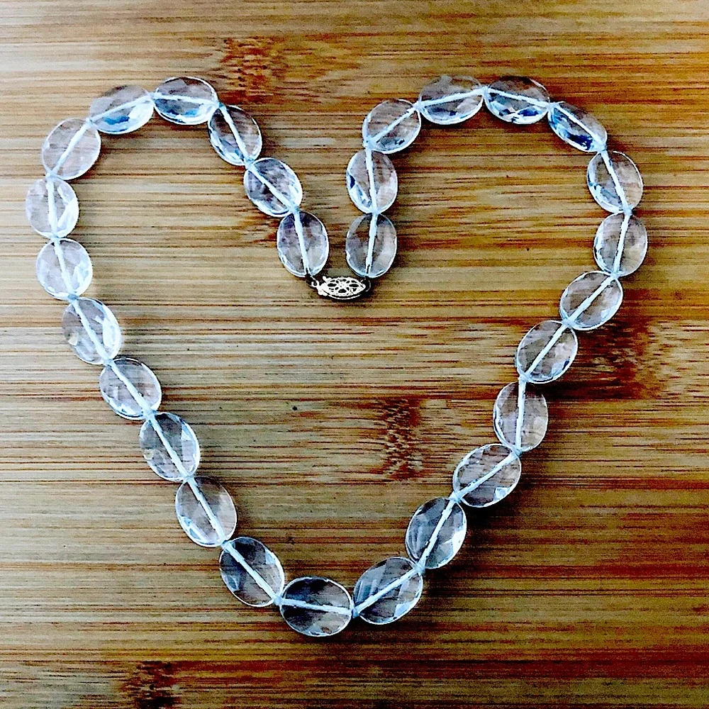 $123  14K and Faceted Quartz Crystal Gemstone Estate Necklace    Marked 14K FJS - Picture 3 of 9